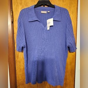 CROFT & BARROW Purple Clollared V-Neck Short Sleeve Rib Stretchy Top Size 3XL